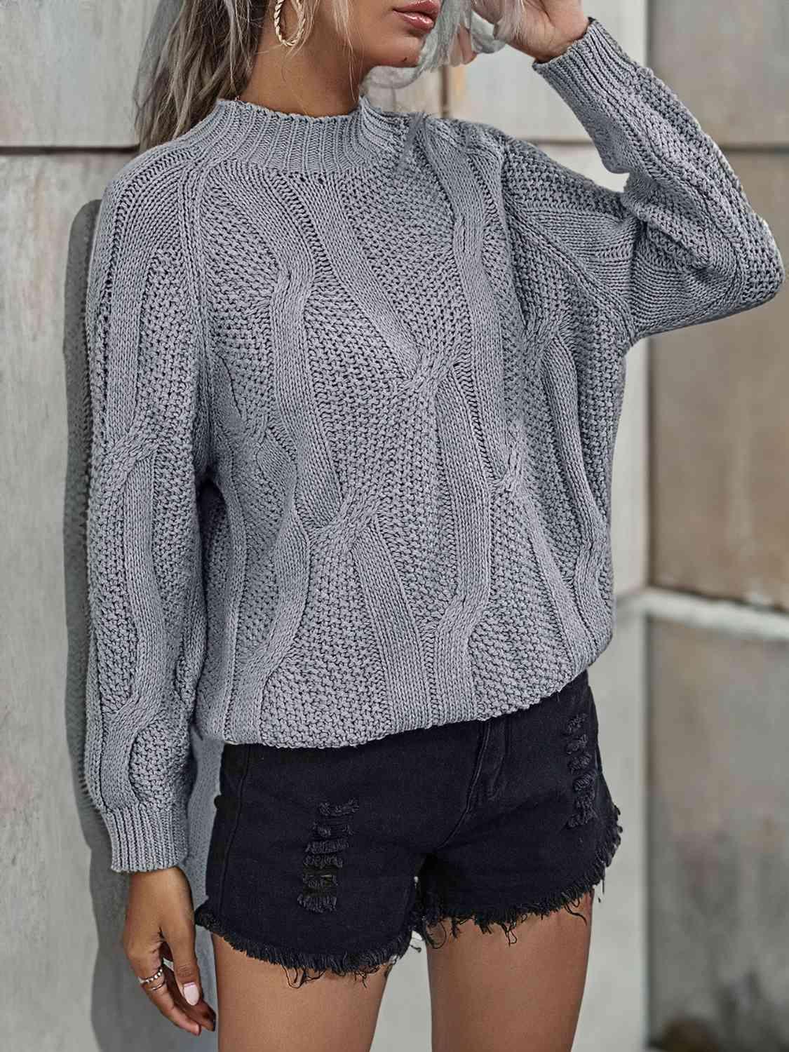 Reliable Warmth Mock Neck Cable Knit Sweater-MXSTUDIO.COM