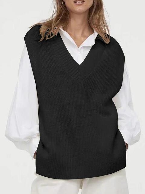Reliable Warmth V-Neck Black knit Sweater Vest-MXSTUDIO.COM