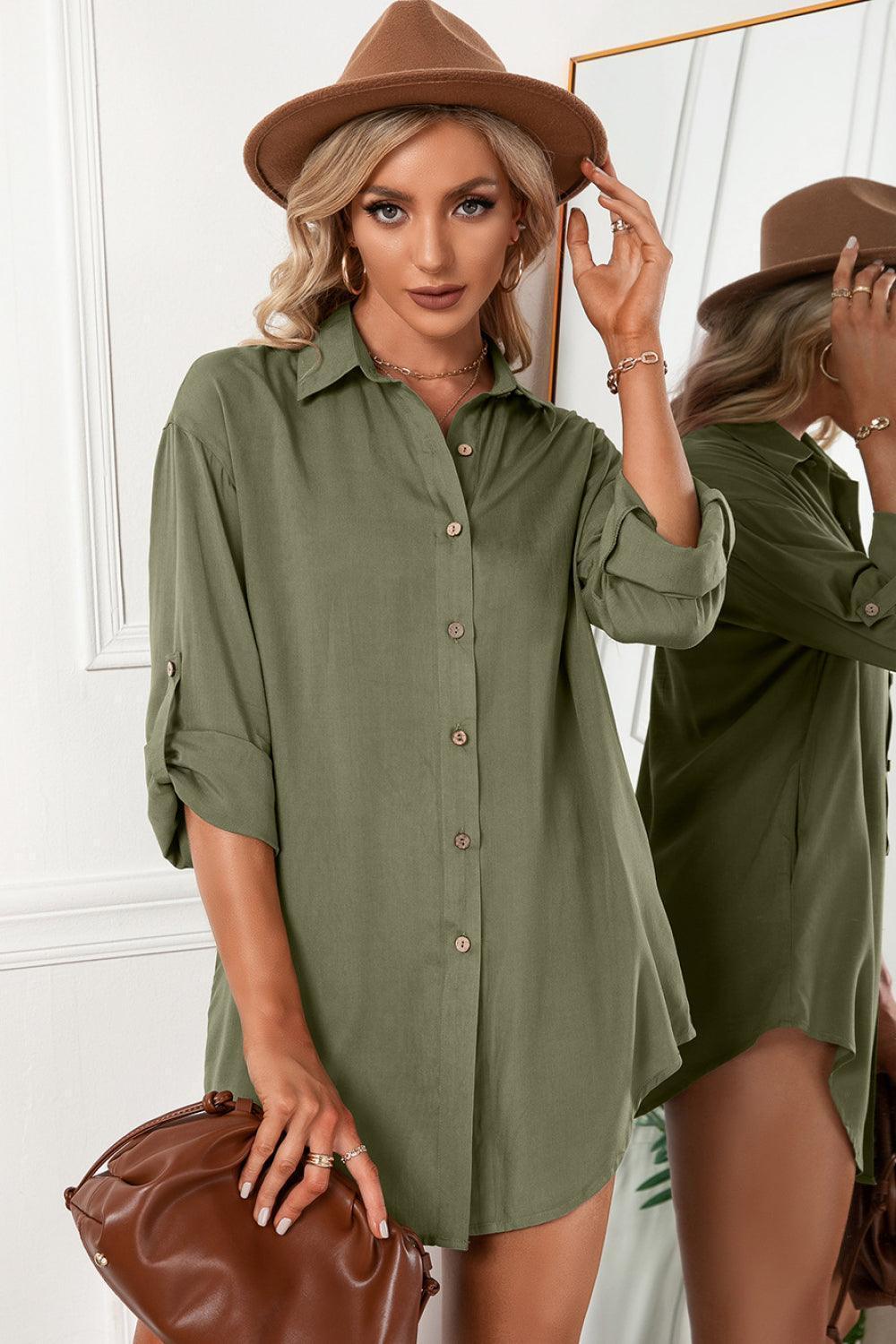 Remarkable Button Up Drop Shoulder Shirt - MXSTUDIO.COM