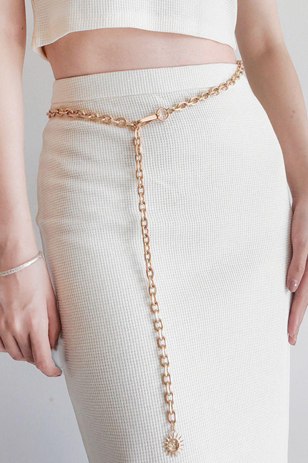 Remarkable Ensemble Sun Accent Gold Chain Link Belt - MXSTUDIO.COM