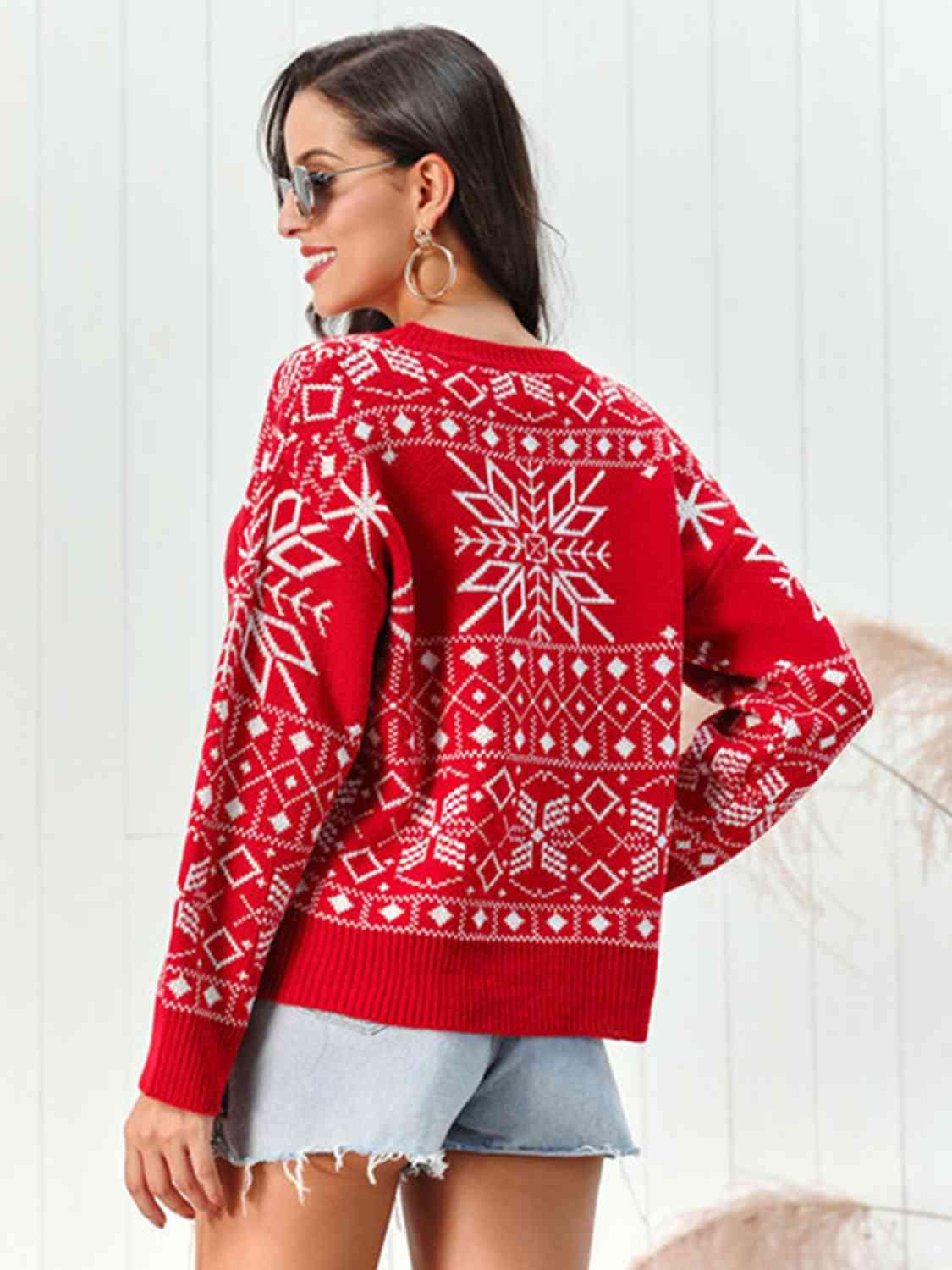 Remarkable Snowflake Pattern Red Christmas Sweater-MXSTUDIO.COM