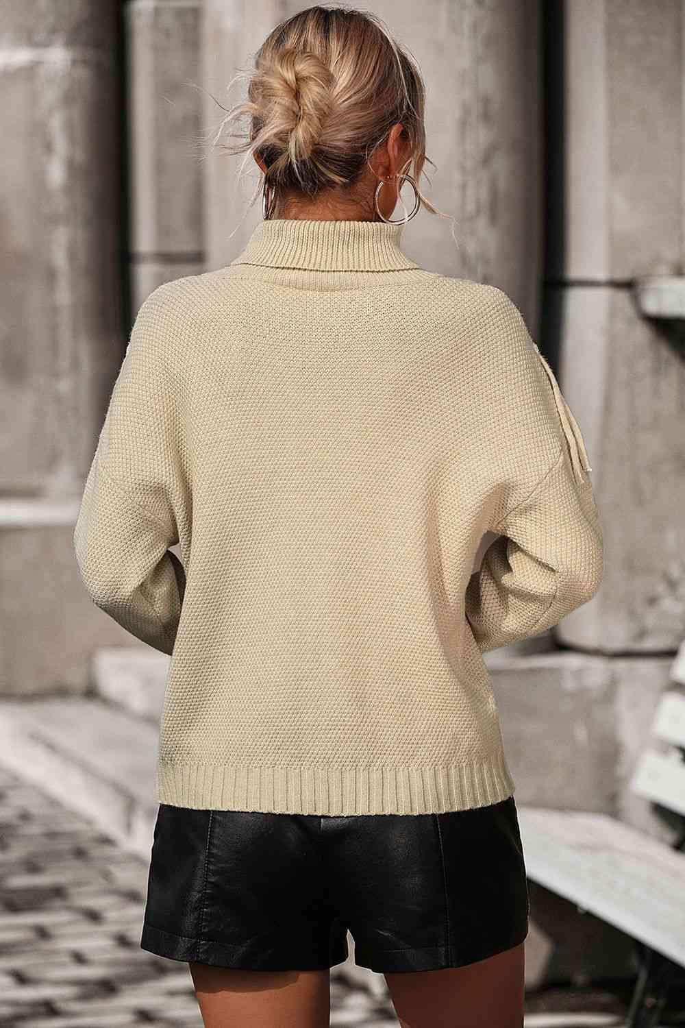 Remarkable Warmth Mock Neck Fringe Sweater - MXSTUDIO.COM
