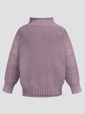 a purple sweater with a high neck and long sleeves