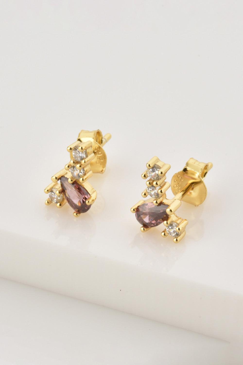 Renewing Zircon Accent Gold Plated Stud Earrings - MXSTUDIO.COM