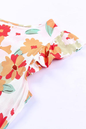 Resplendent Floral Boat Neck Flutter Sleeve Blouse - MXSTUDIO.COM