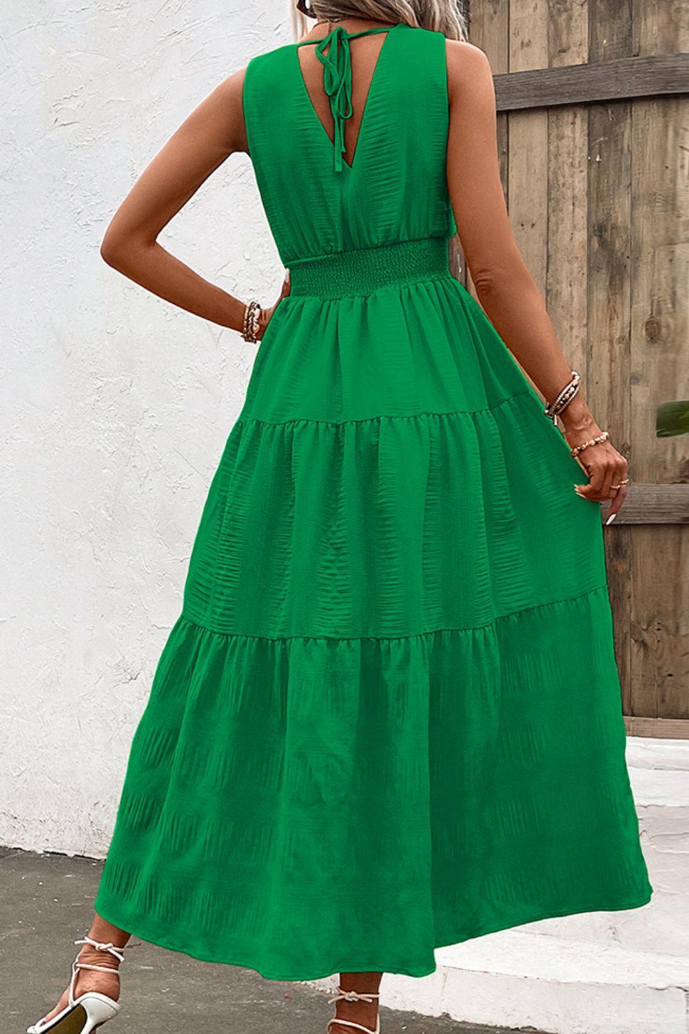 Resplendent V-Neck Sleeveless Tiered Maxi Dress - MXSTUDIO.COM