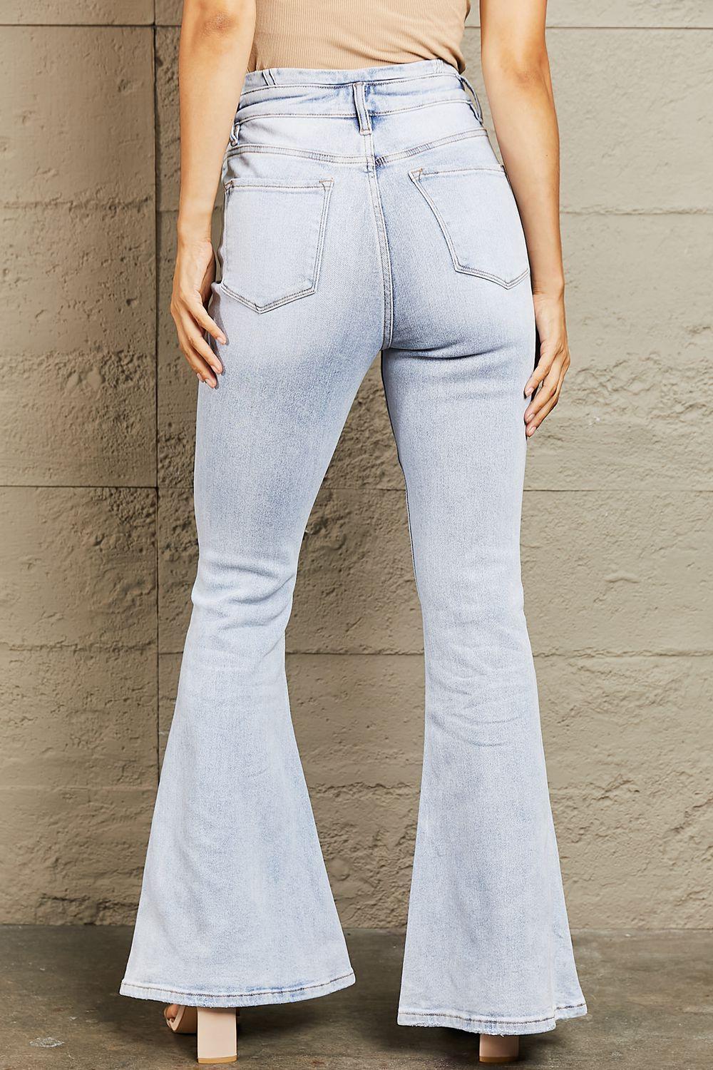 Retro Appeal High Waisted Button Fly Flare Jeans - MXSTUDIO.COM