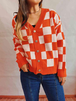 Retro Warmth Button Up Checkered Cardigan-MXSTUDIO.COM