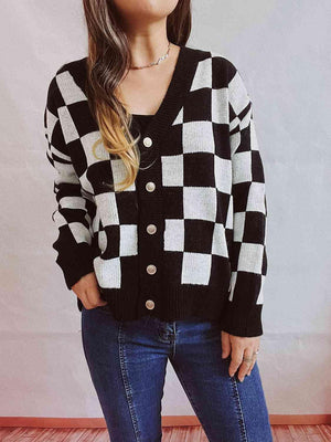 Retro Warmth Button Up Checkered Cardigan-MXSTUDIO.COM