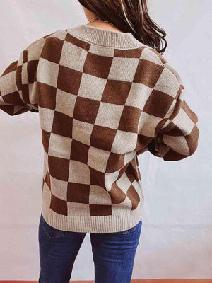 Retro Warmth Button Up Checkered Cardigan-MXSTUDIO.COM