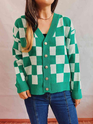 Retro Warmth Button Up Checkered Cardigan-MXSTUDIO.COM