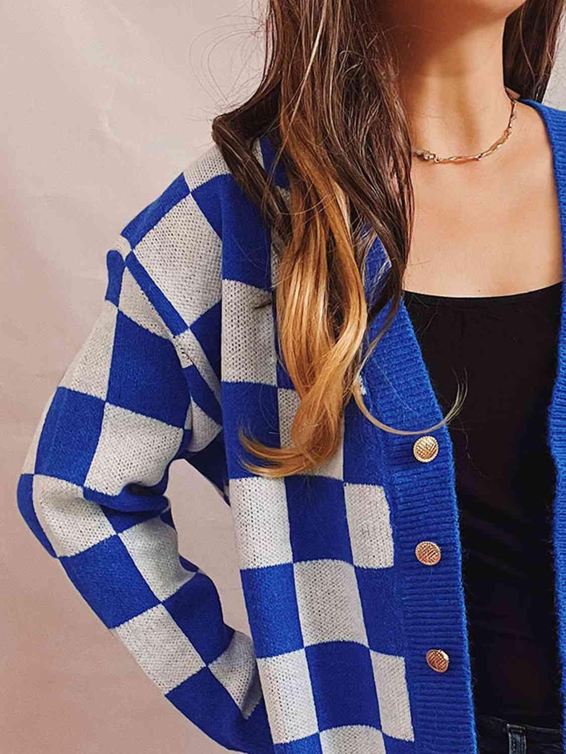 Retro Warmth Button Up Checkered Cardigan-MXSTUDIO.COM