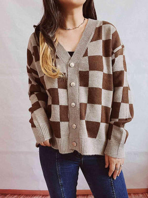 Retro Warmth Button Up Checkered Cardigan-MXSTUDIO.COM