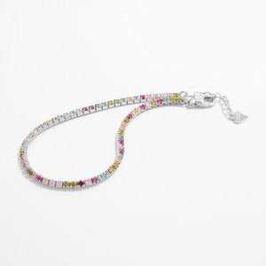 a bracelet with multicolored stones on a white background