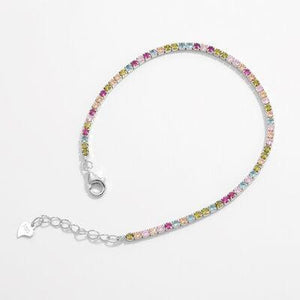 a bracelet with multicolored stones on a white background