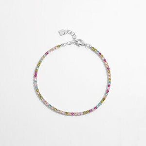 a bracelet with multicolored beads on a white background