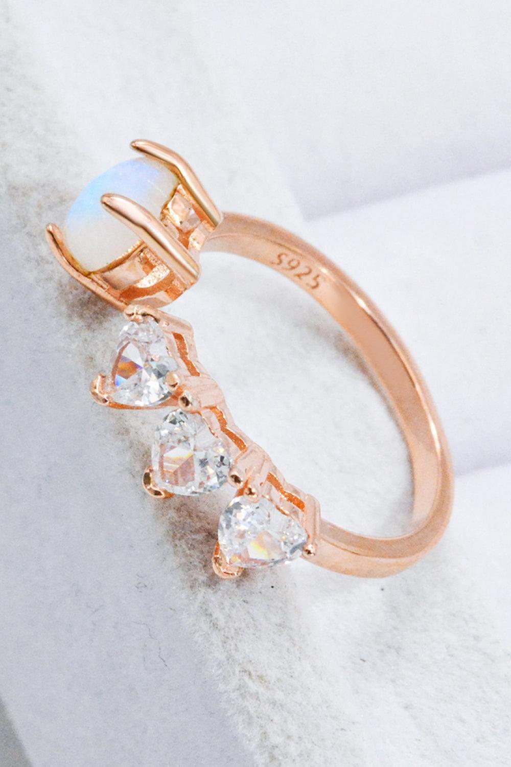 Rich Finish Moonstone And Zircon Open Heart Ring - MXSTUDIO.COM