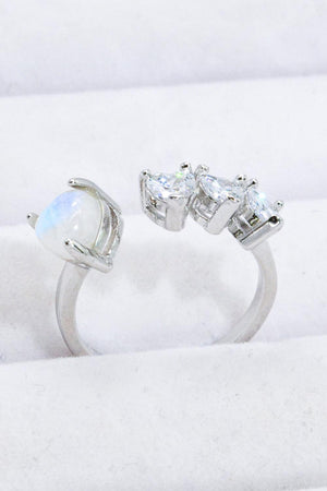 Rich Finish Moonstone And Zircon Open Heart Ring - MXSTUDIO.COM