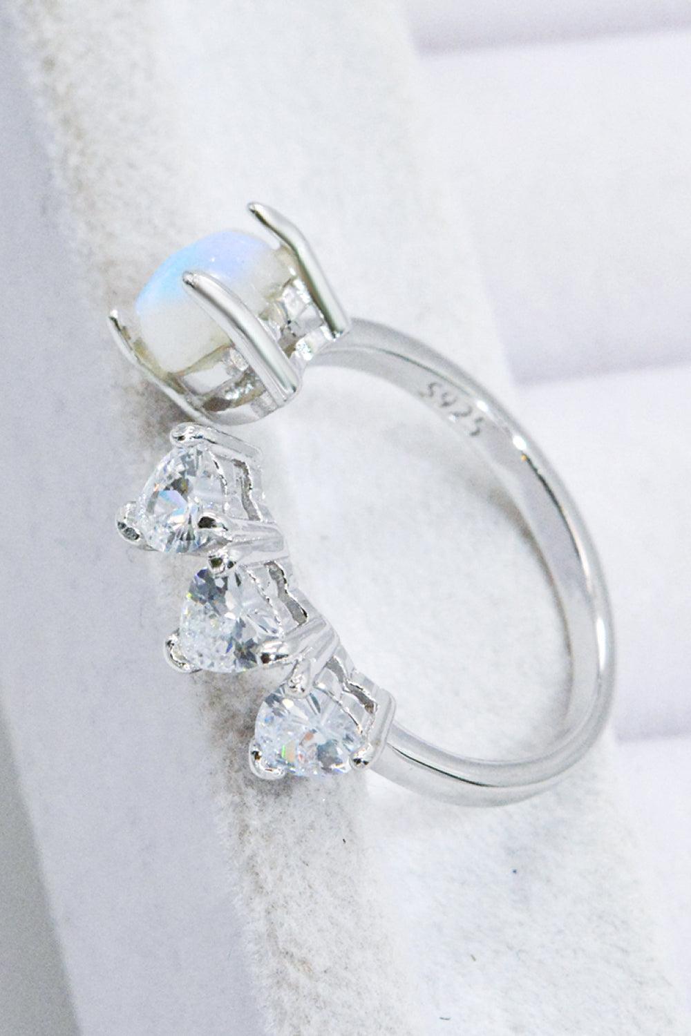 Rich Finish Moonstone And Zircon Open Heart Ring - MXSTUDIO.COM