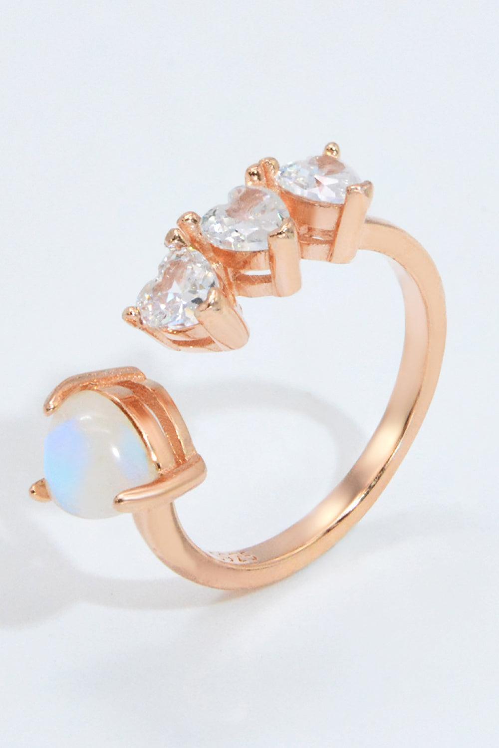 Rich Finish Moonstone And Zircon Open Heart Ring - MXSTUDIO.COM