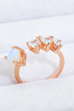 Rich Finish Moonstone And Zircon Open Heart Ring - MXSTUDIO.COM