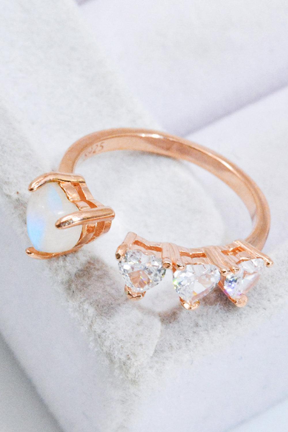 Rich Finish Moonstone And Zircon Open Heart Ring - MXSTUDIO.COM