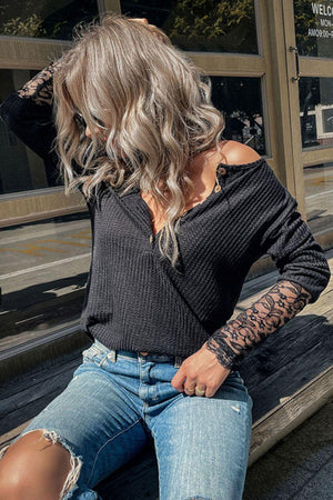 Risk Taker Black Lace Knit Long Sleeve Top - MXSTUDIO.COM