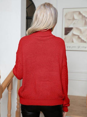 Ritzy Cable-Knit Turtleneck Pullover Sweater - MXSTUDIO.COM