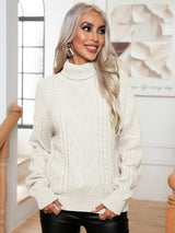 Ritzy Cable-Knit Turtleneck Pullover Sweater - MXSTUDIO.COM