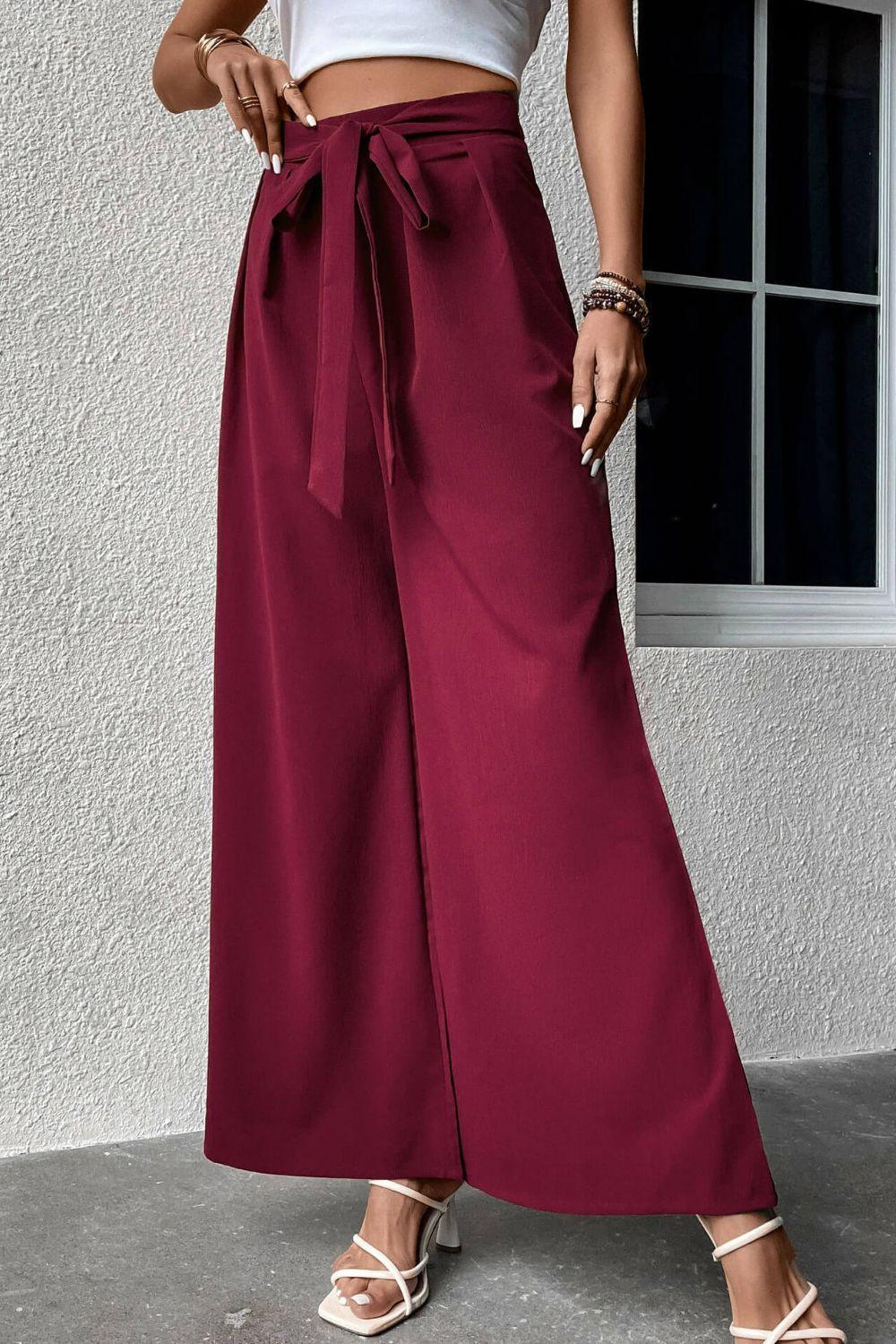 Ritzy High Waist Tie Front Wide Leg Pants - MXSTUDIO.COM