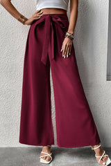 Ritzy High Waist Tie Front Wide Leg Pants - MXSTUDIO.COM