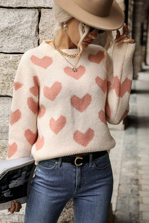Romantic Pink Heart Pattern Sweater - MXSTUDIO.COM