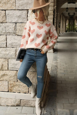 Romantic Pink Heart Pattern Sweater - MXSTUDIO.COM