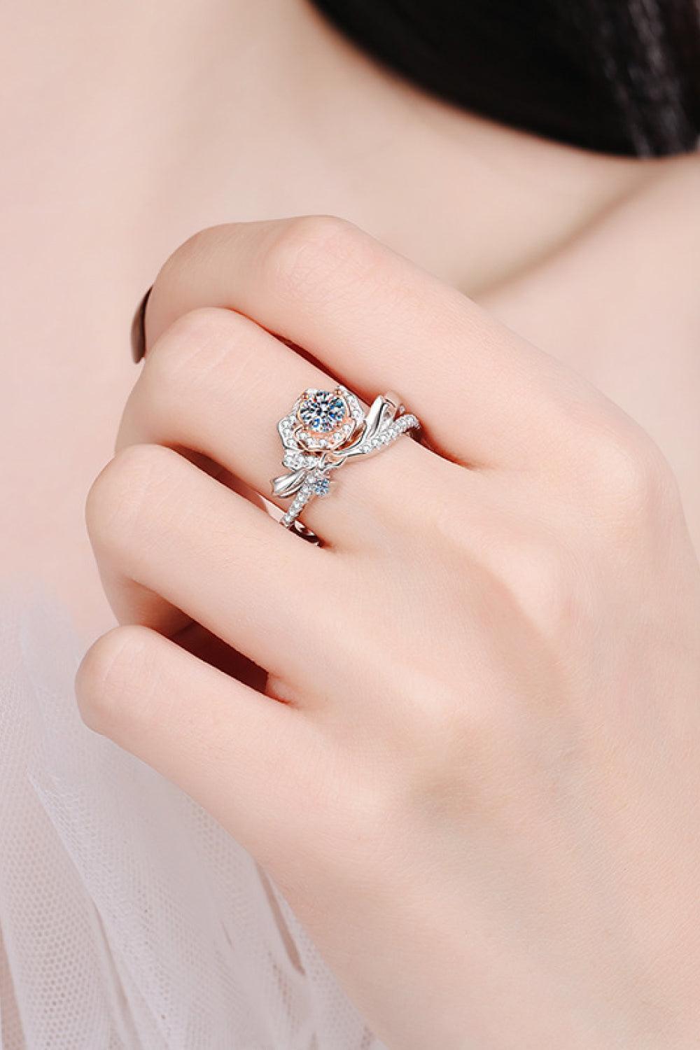 Rose Flower 0.5 Carat Moissanite Ring - 925 Sterling Silver - MXSTUDIO.COM