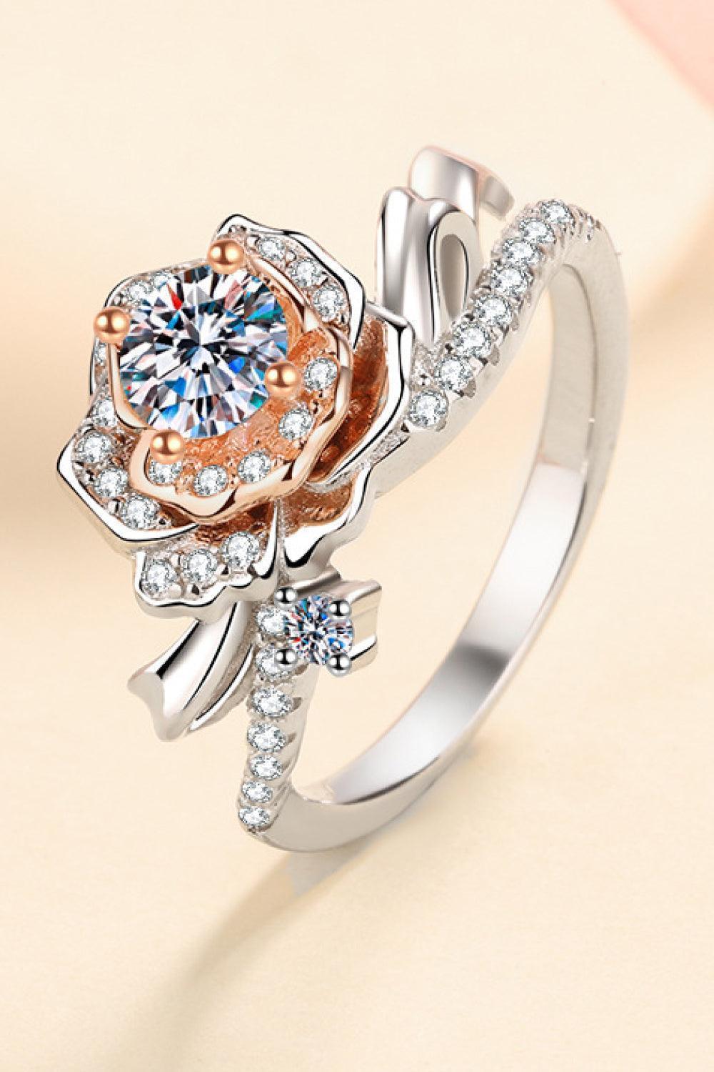 Rose Flower 0.5 Carat Moissanite Ring - 925 Sterling Silver - MXSTUDIO.COM