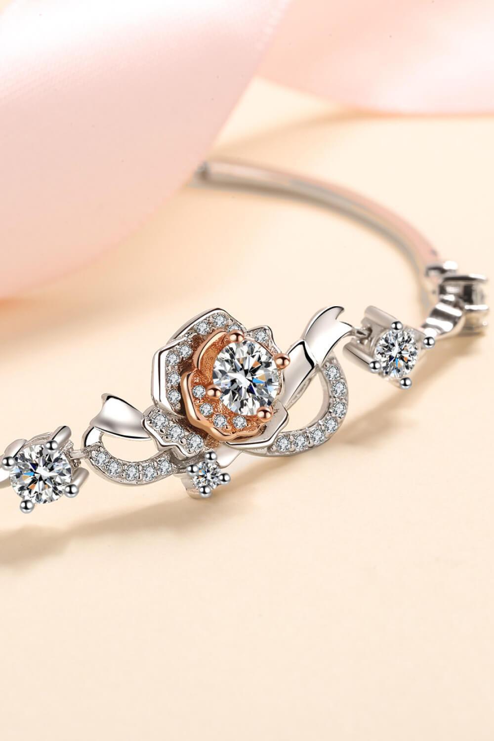 Rose Flower 1.4 Carat Moissanite Adjustable Bracelet - MXSTUDIO.COM