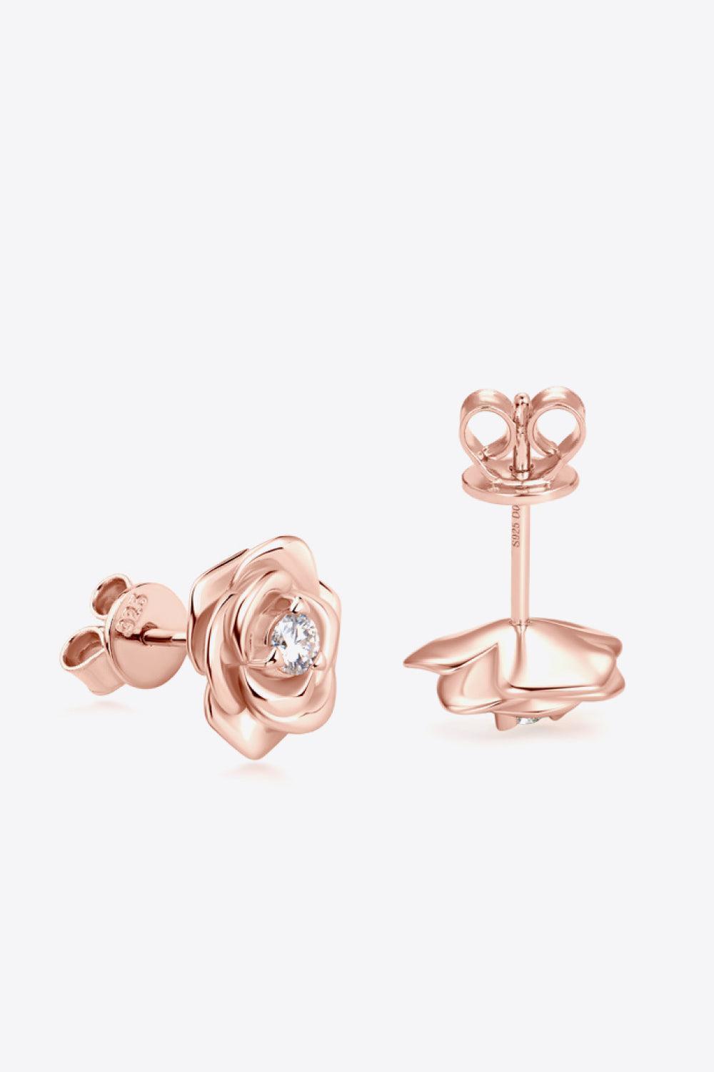 Rose Gold/Platinum-Plated Flower Moissanite Stud Earrings - MXSTUDIO.COM