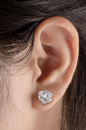 Rose Gold/Platinum-Plated Flower Moissanite Stud Earrings - MXSTUDIO.COM