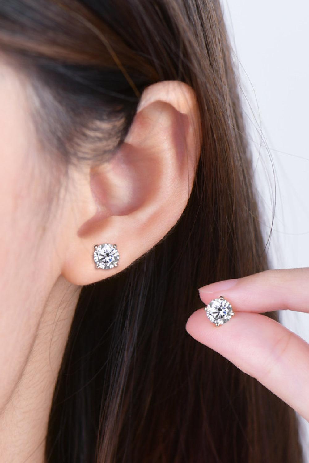 Round 4-Prong 2 Carat Moissanite Stud Earrings - MXSTUDIO.COM