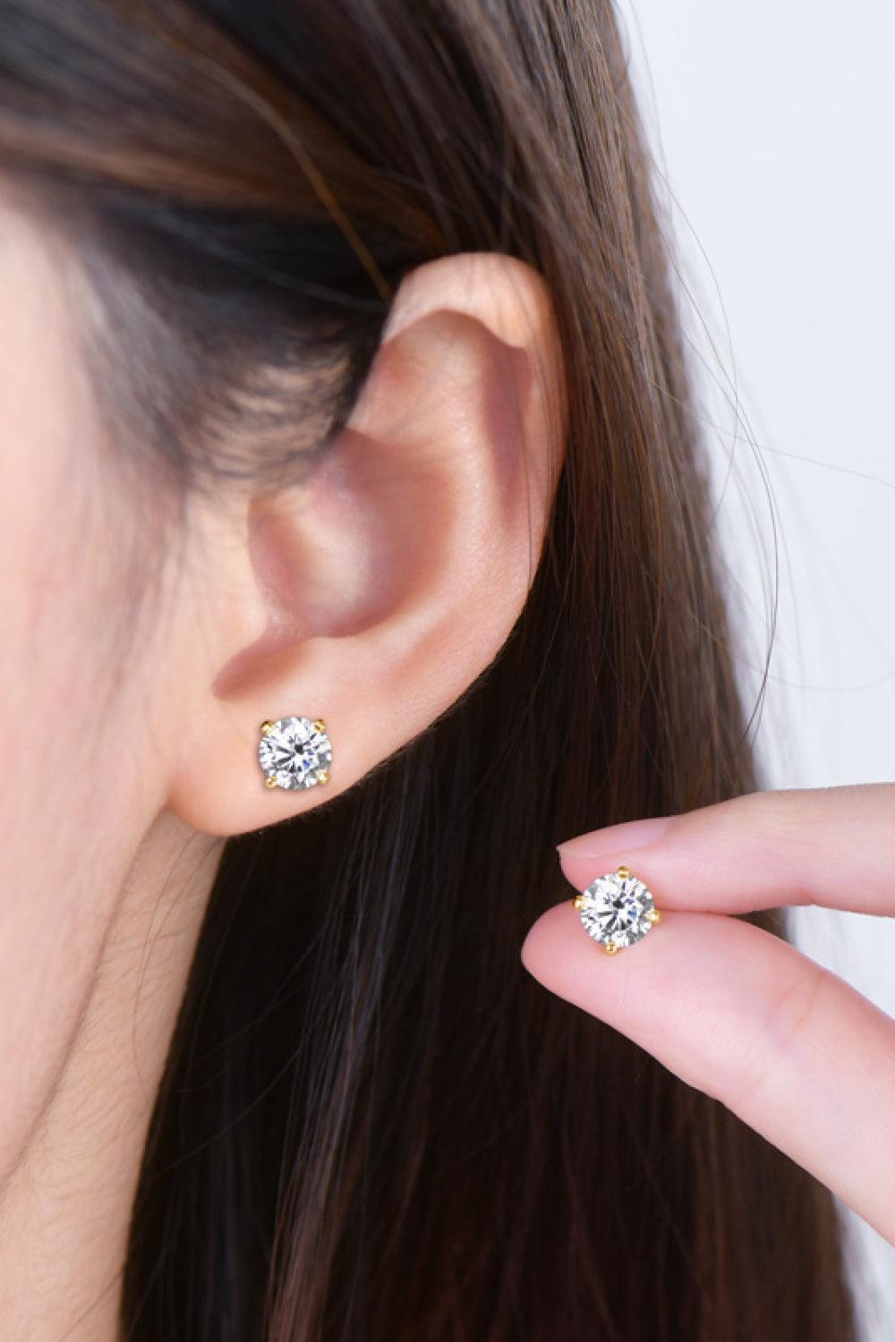 Round 4-Prong 2 Carat Moissanite Stud Earrings - MXSTUDIO.COM