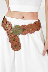 Round Shape Women's Leather Concho Belt - MXSTUDIO.COM