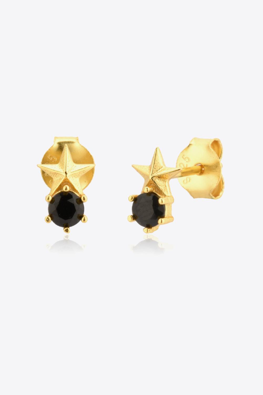 Round Zircon Accent Gold Plated Star Stud Earrings - MXSTUDIO.COM