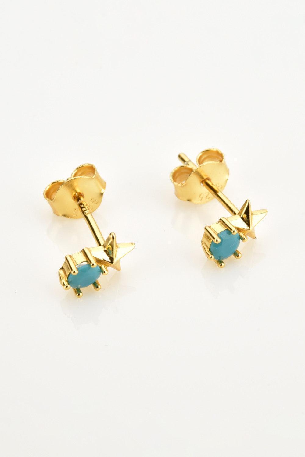 Round Zircon Accent Gold Plated Star Stud Earrings - MXSTUDIO.COM