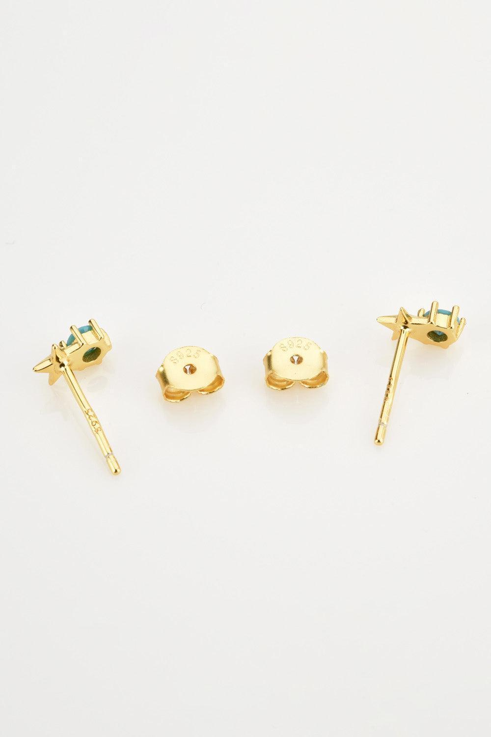 Round Zircon Accent Gold Plated Star Stud Earrings - MXSTUDIO.COM