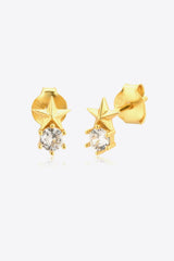 Round Zircon Accent Gold Plated Star Stud Earrings - MXSTUDIO.COM