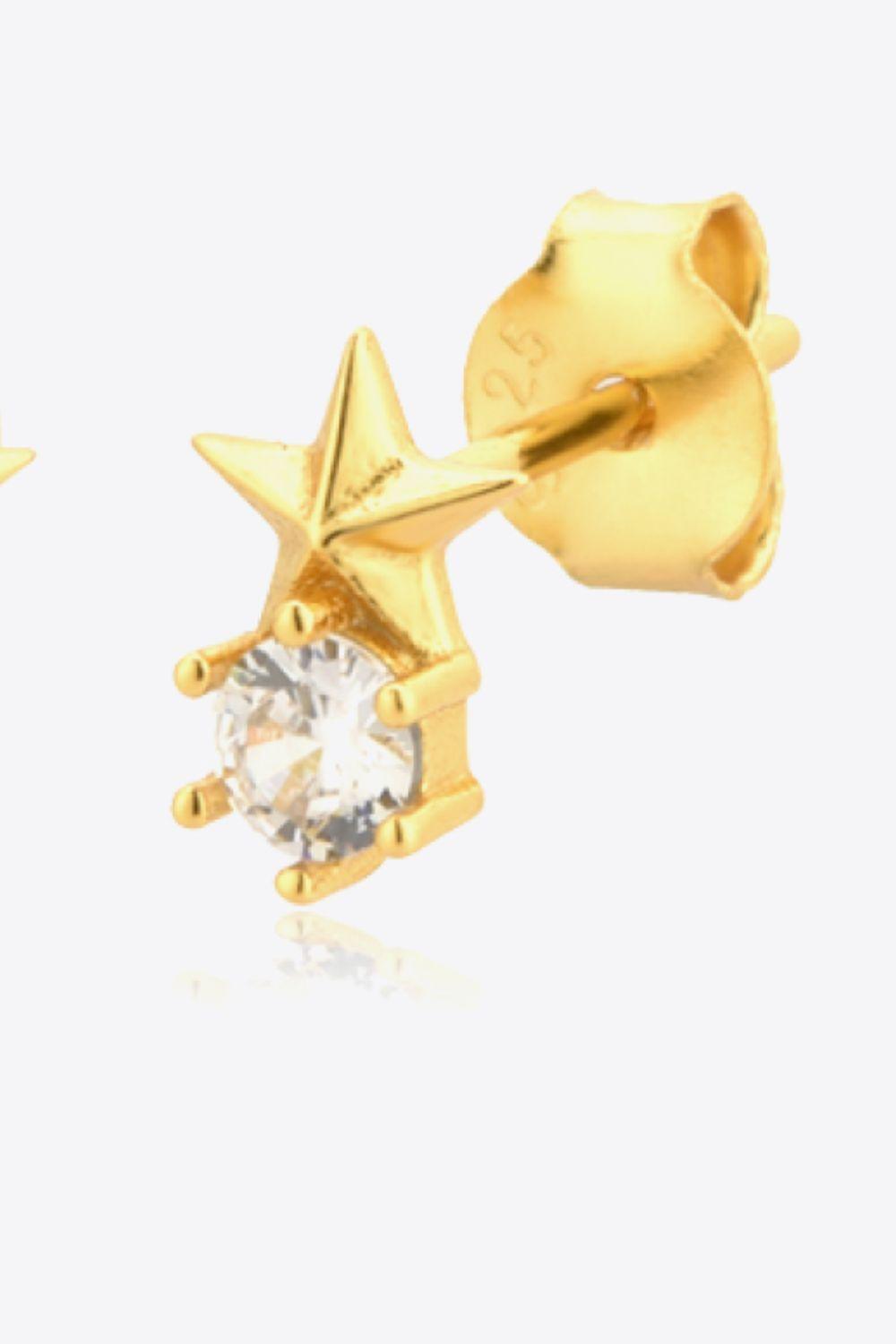 Round Zircon Accent Gold Plated Star Stud Earrings - MXSTUDIO.COM