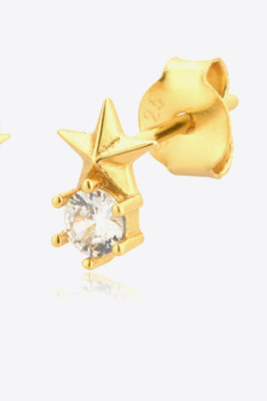 Round Zircon Accent Gold Plated Star Stud Earrings - MXSTUDIO.COM