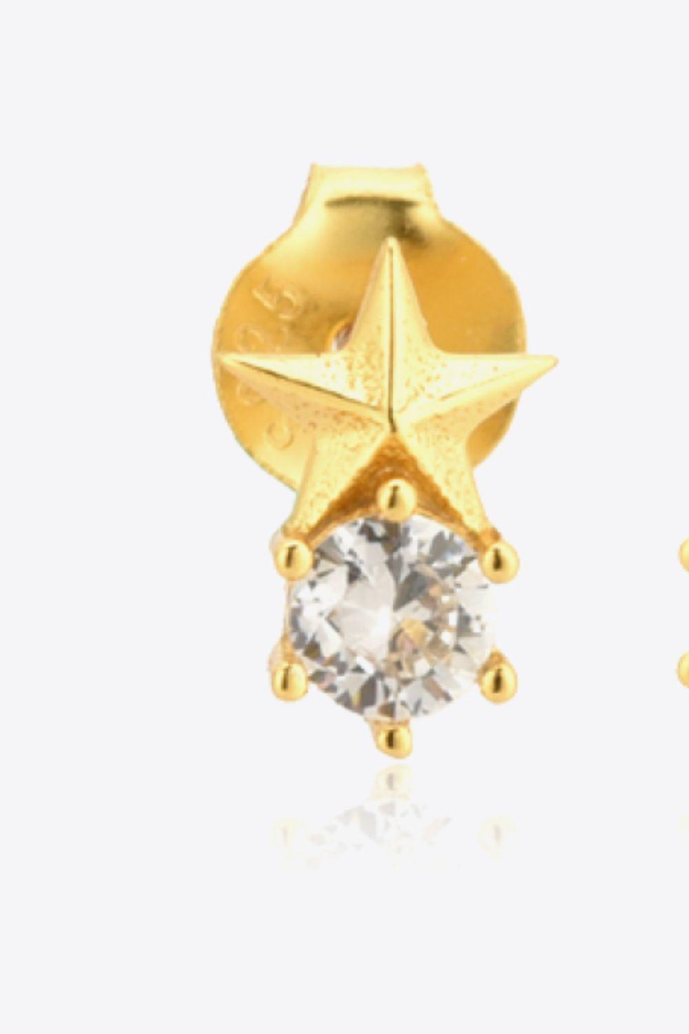 Round Zircon Accent Gold Plated Star Stud Earrings - MXSTUDIO.COM