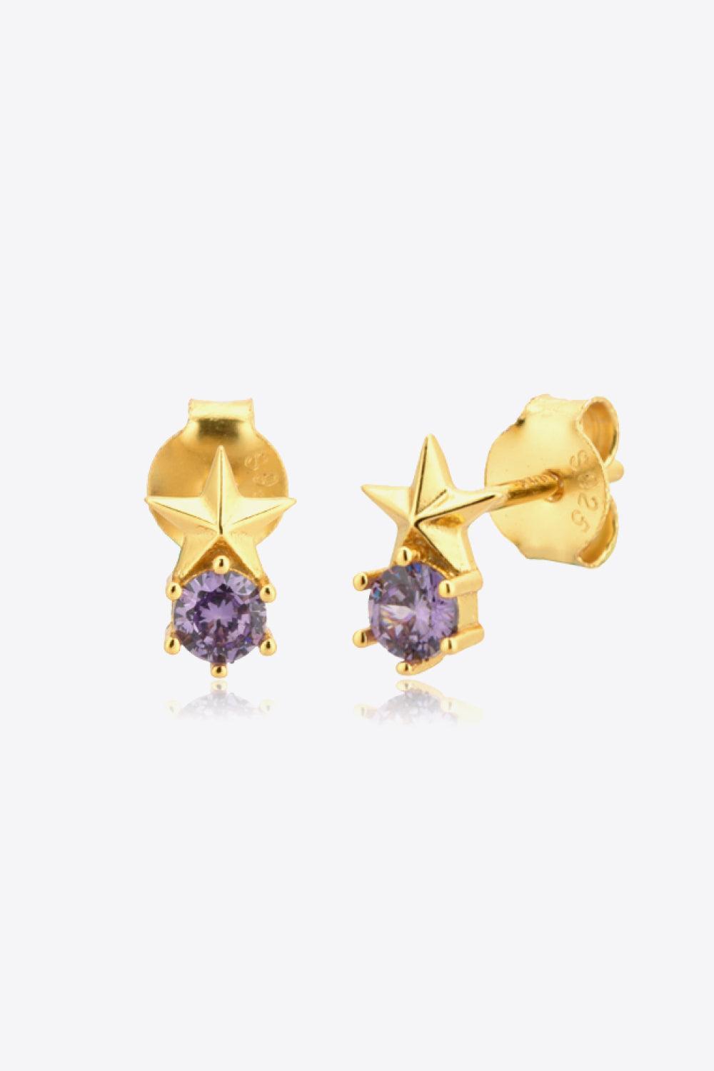 Round Zircon Accent Gold Plated Star Stud Earrings - MXSTUDIO.COM