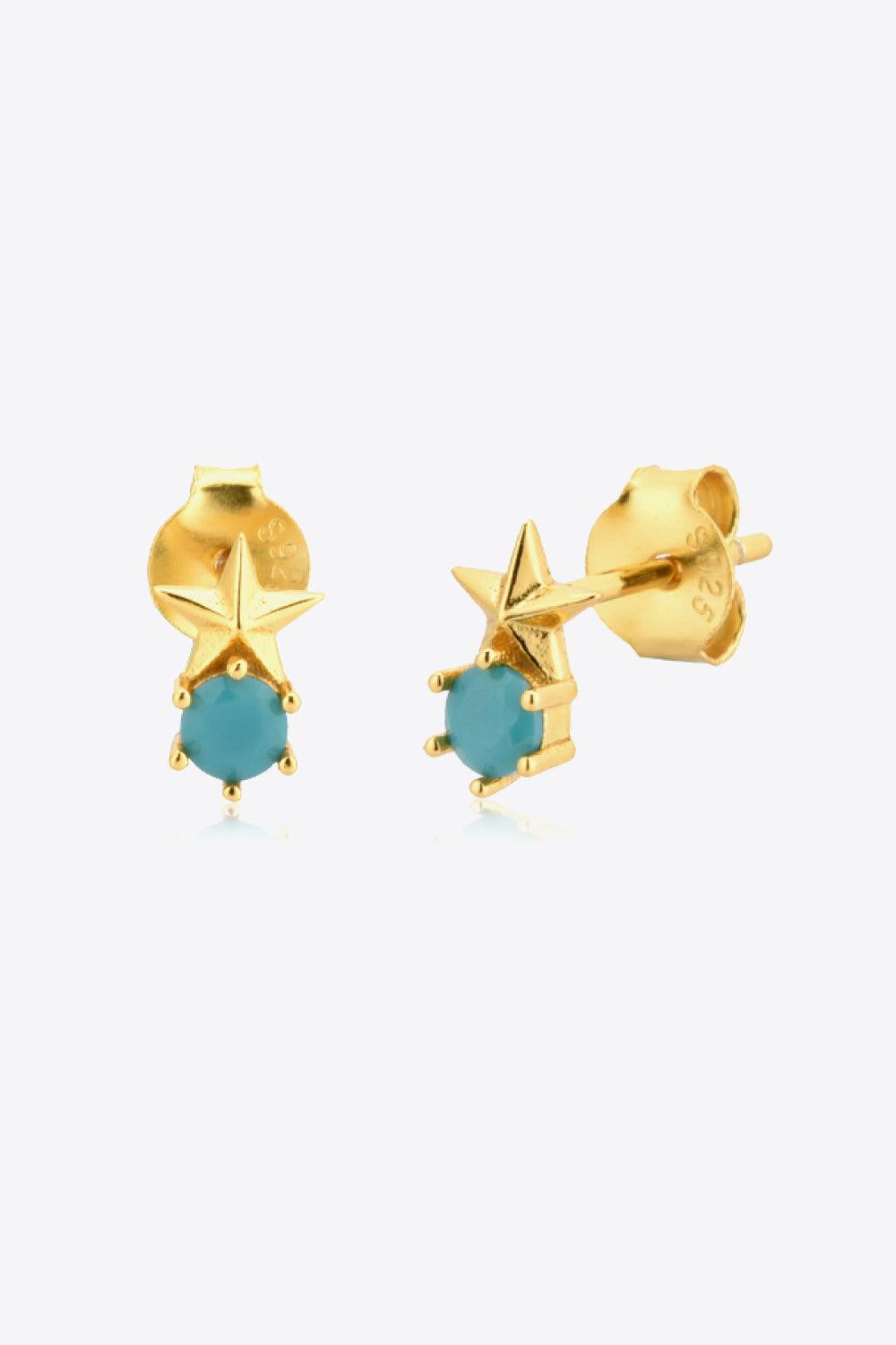 Round Zircon Accent Gold Plated Star Stud Earrings - MXSTUDIO.COM